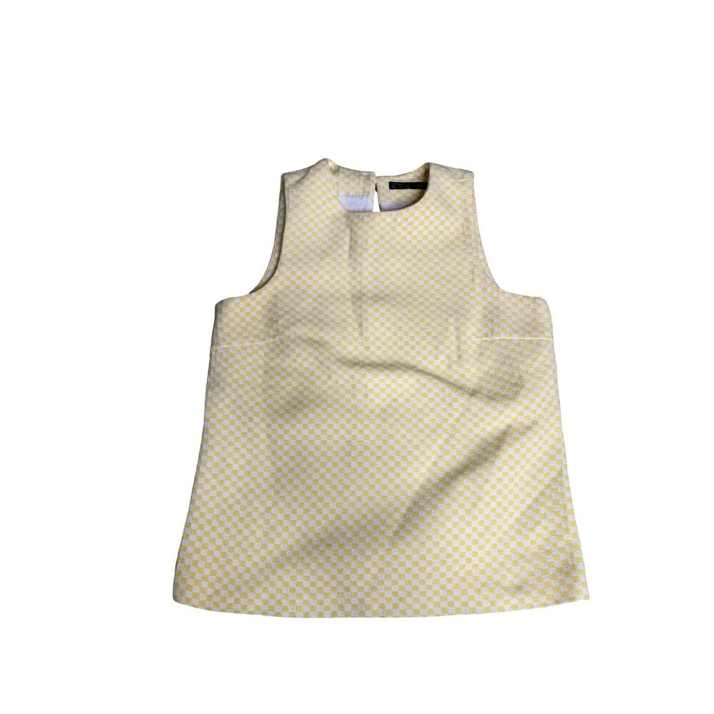 Zara Top Blouse Sleeveless Yellow & white checkered Size XSmall Peephole back